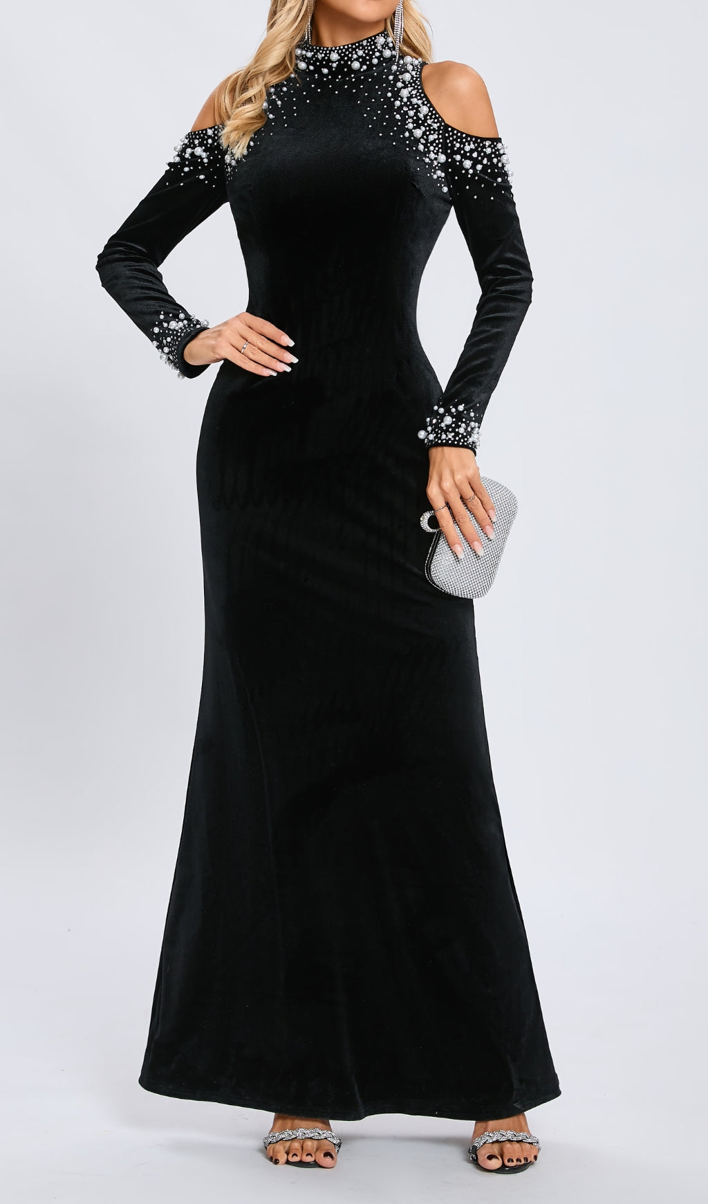 Cassiope Black Long Sleeve Maxi Dress
