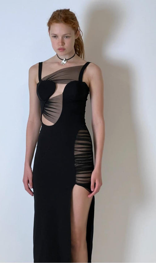 Irregular Bandage Maxi Dress In Black