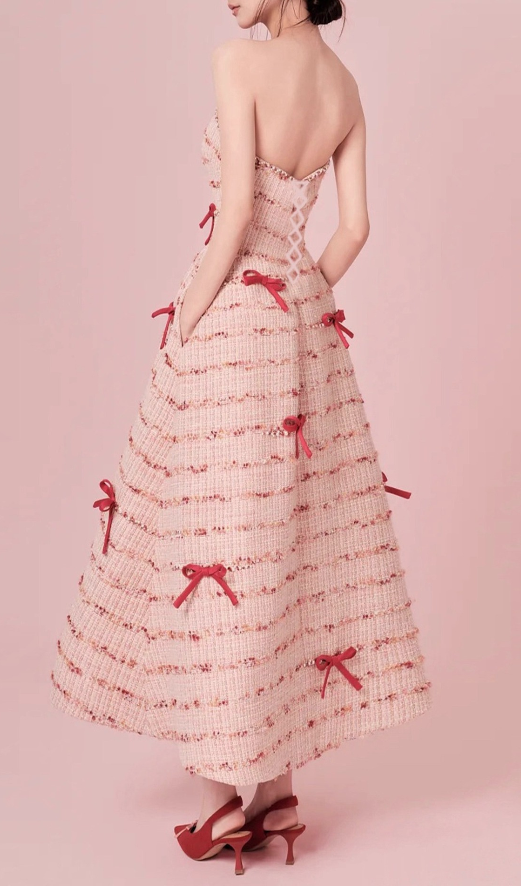 Ganya Strapless Bow Beaded Midi Dress