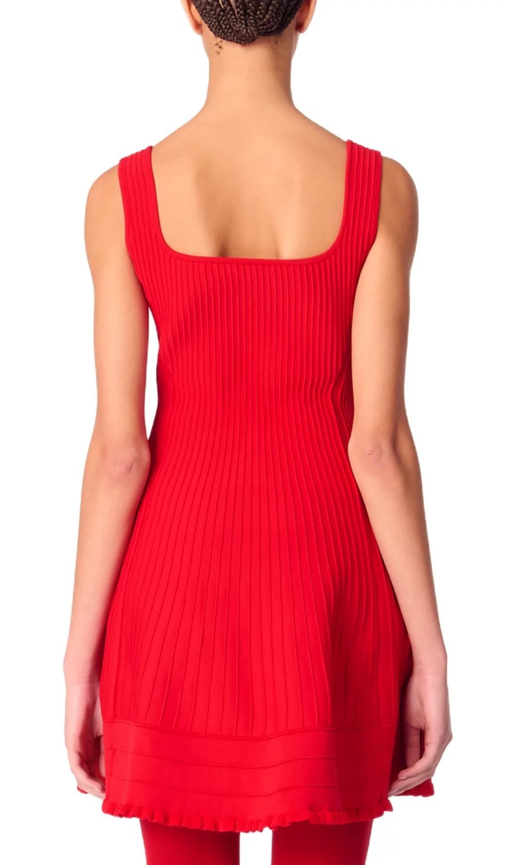 Vibrant Red Rib-Knit Fit & Flare Mini Dress | Chic Square Neck Sleeveless