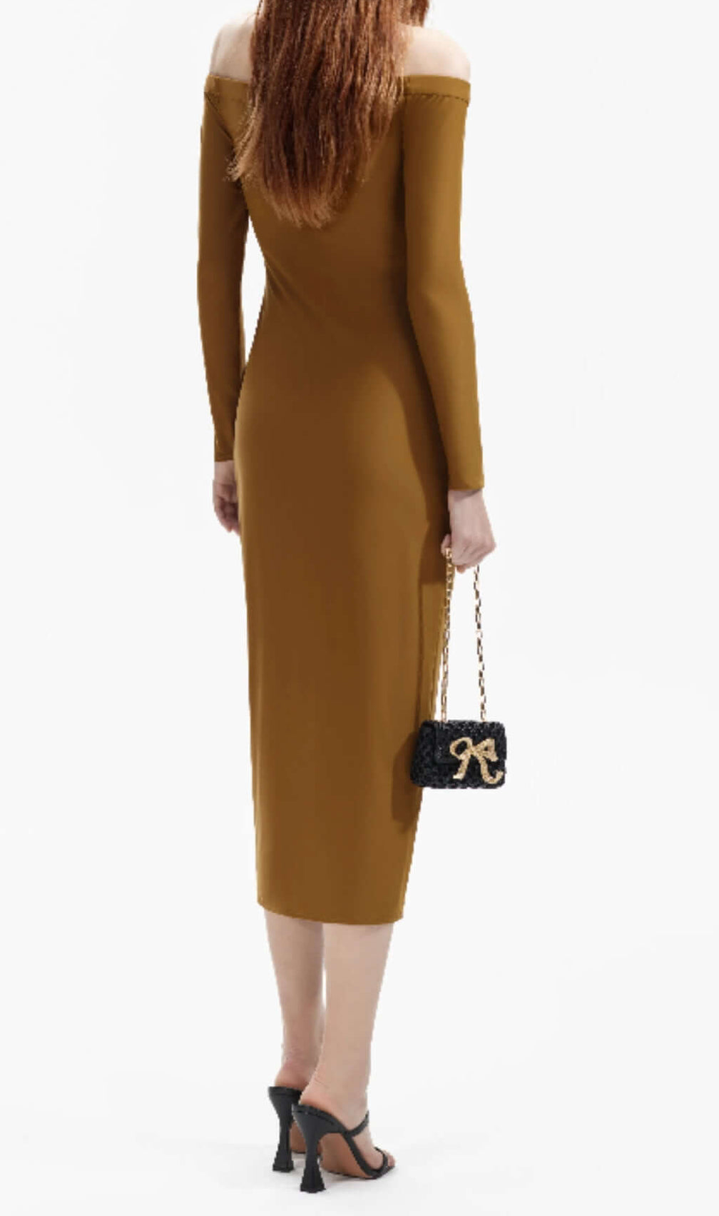 Bora Coffee Cutout Long Sleeve Midi Dress