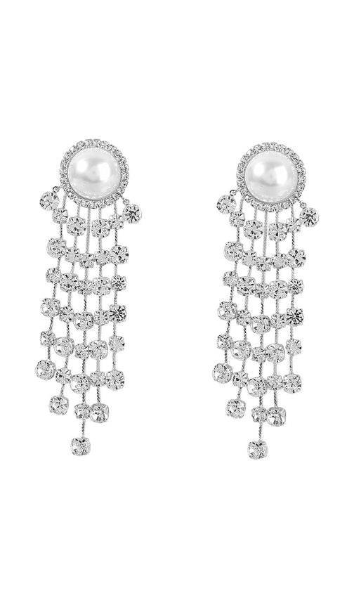 Sparkling Pearl & Crystal Tassel Dangle Earrings for Women - Elegant Chandelier Statement Jewelry