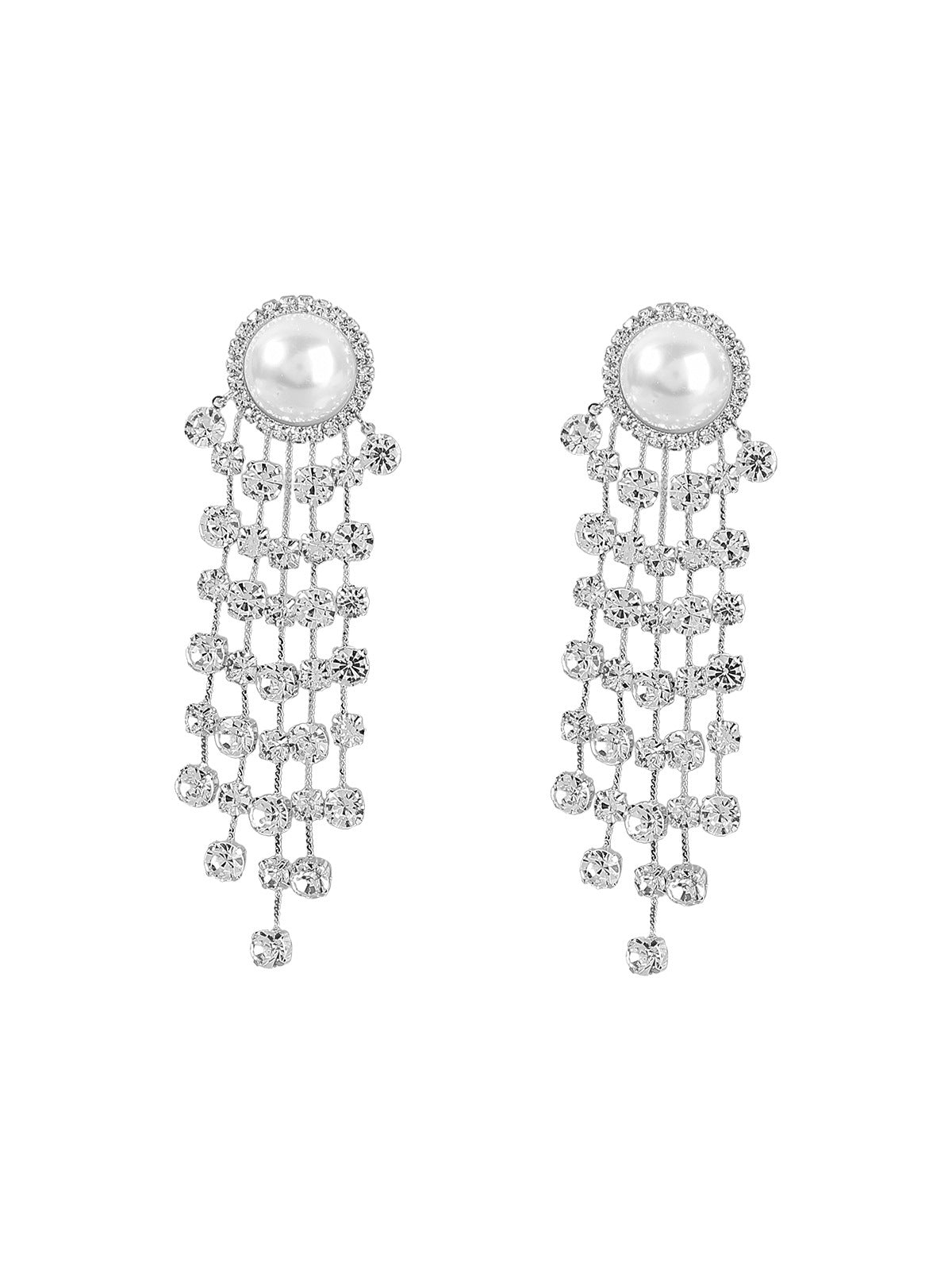 Sparkling Pearl & Crystal Tassel Dangle Earrings for Women - Elegant Chandelier Statement Jewelry