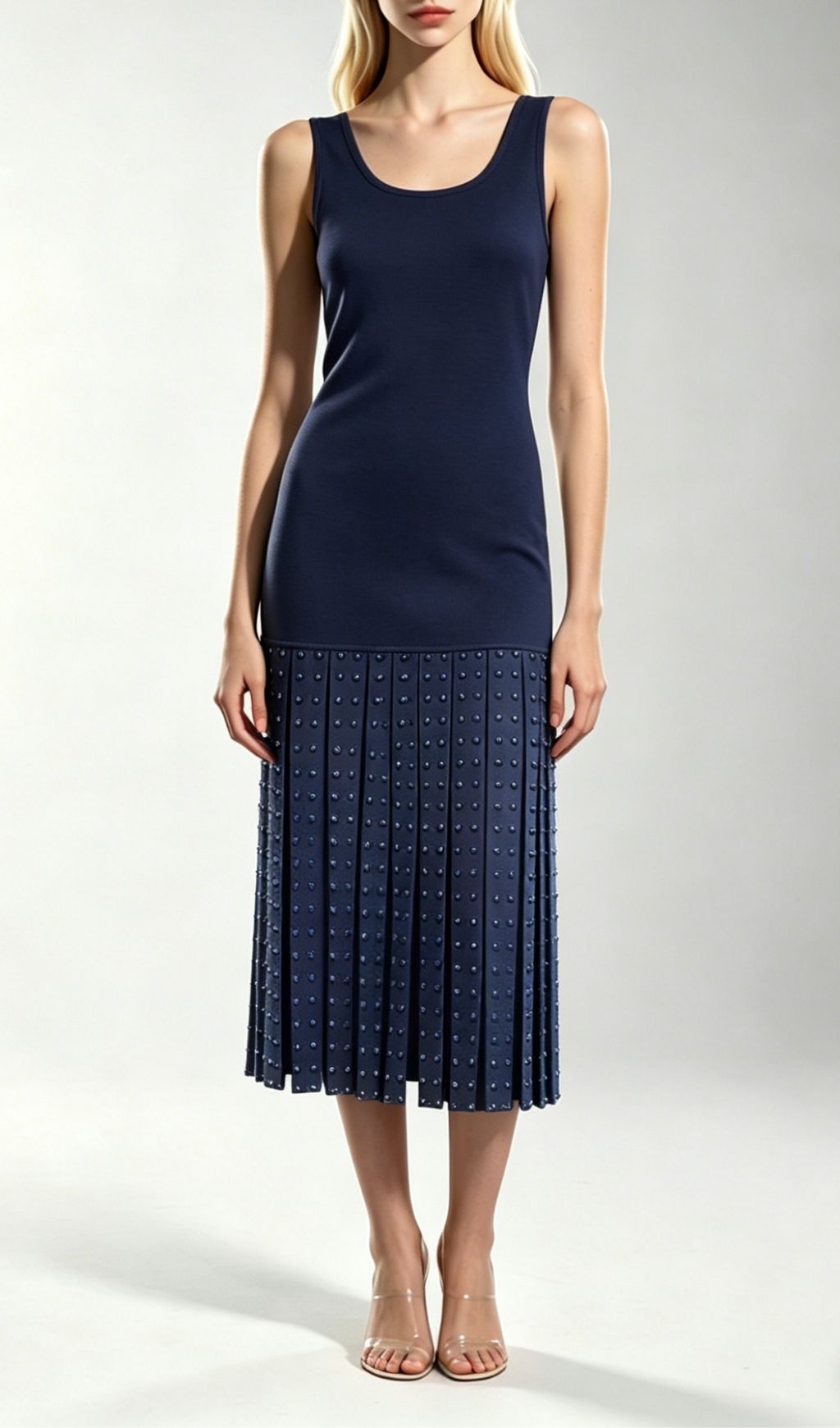 Kilikina Navy Blue Sleeveless Diamante Knit Midi Dress