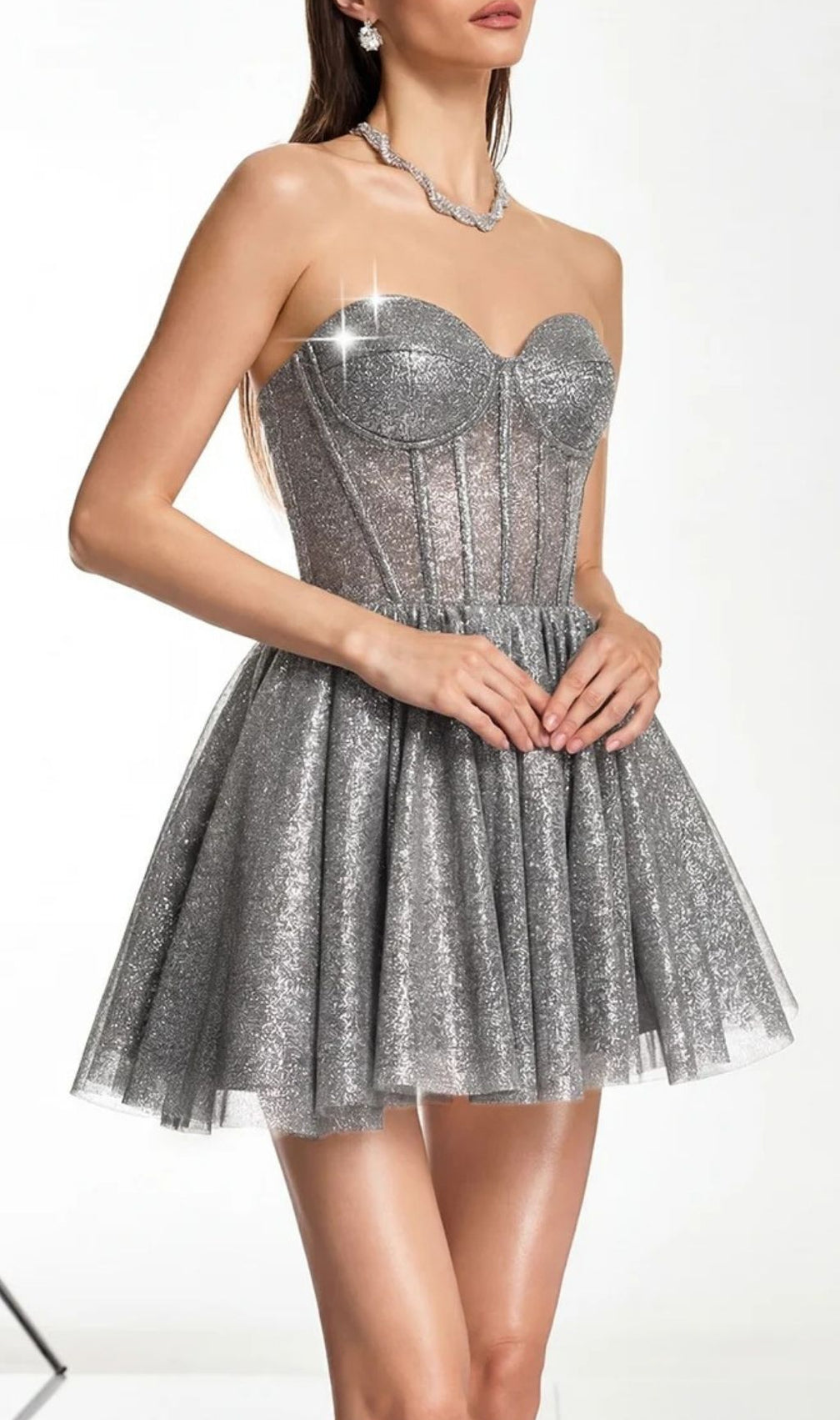 Darda Grey Glitter Strapless Corset Mini Dress - Your Ultimate Party Sparkle