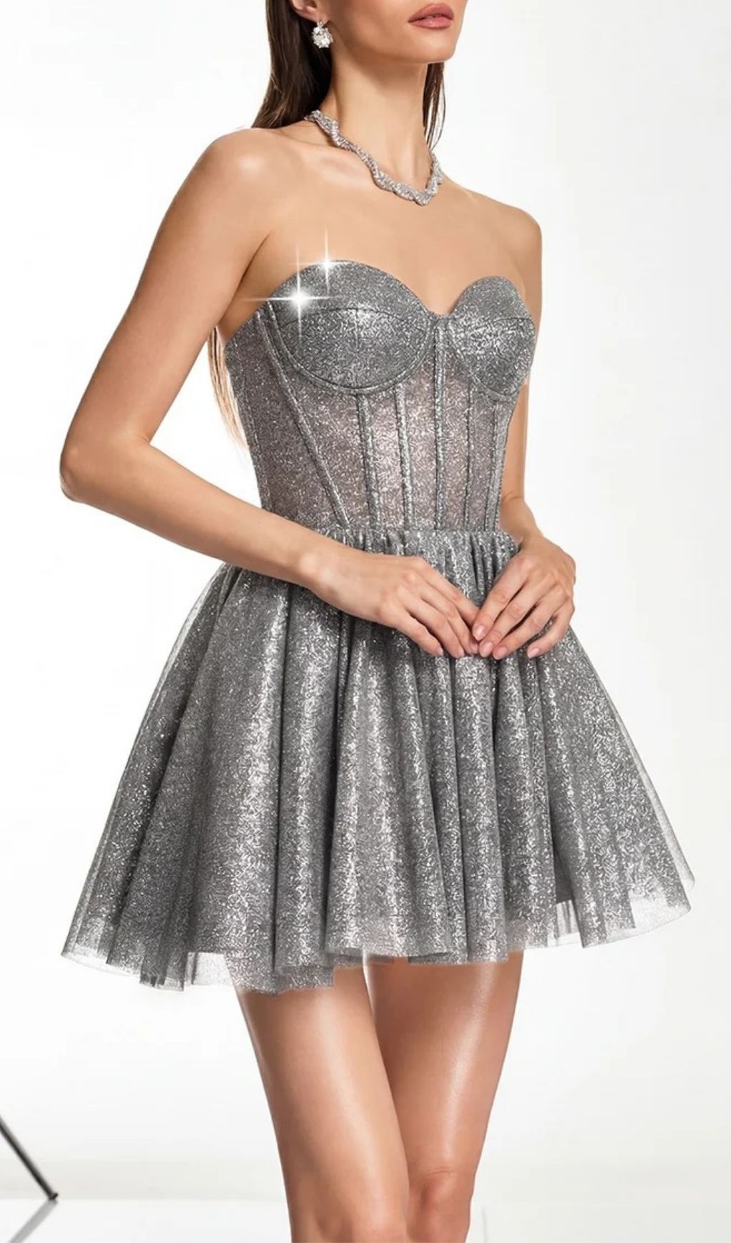 Darda Grey Glitter Strapless Corset Mini Dress - Your Ultimate Party Sparkle
