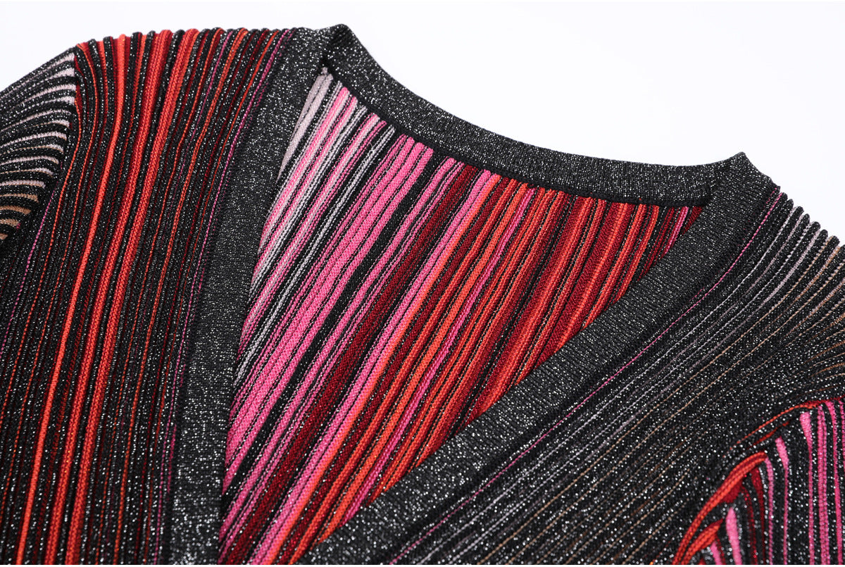 Giada Pink V-Neck Long Sleeve Midi Dress