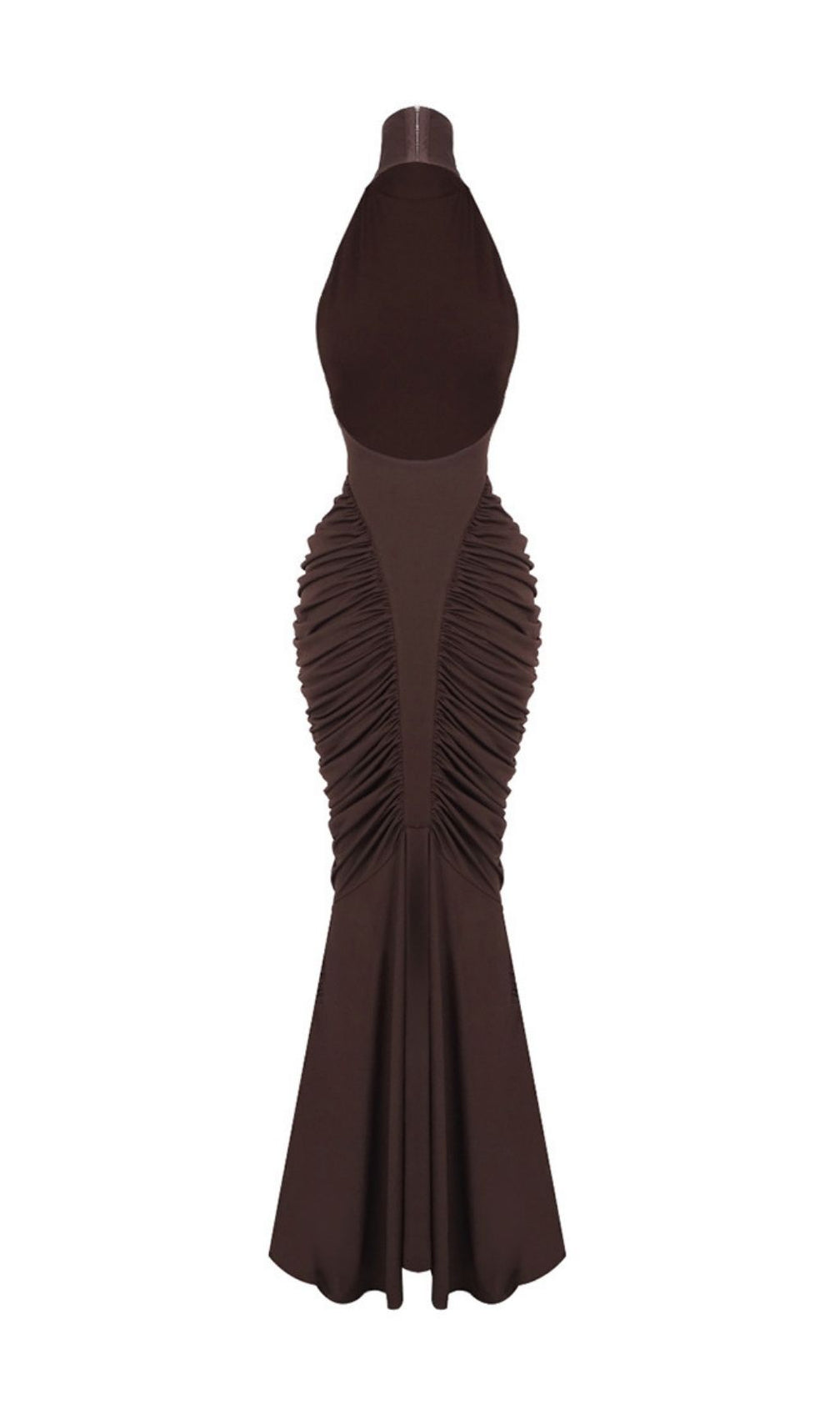 Kataleya Chic Brown Halter Ruched Maxi Dress | Elegant Bodycon Gown