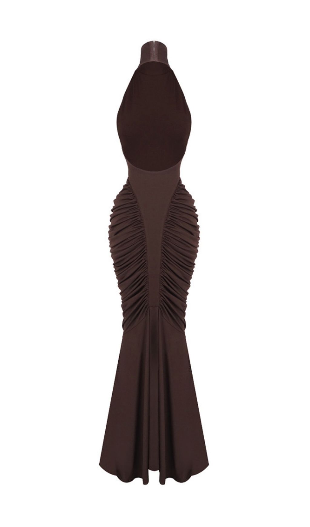 Kataleya Chic Brown Halter Ruched Maxi Dress | Elegant Bodycon Gown