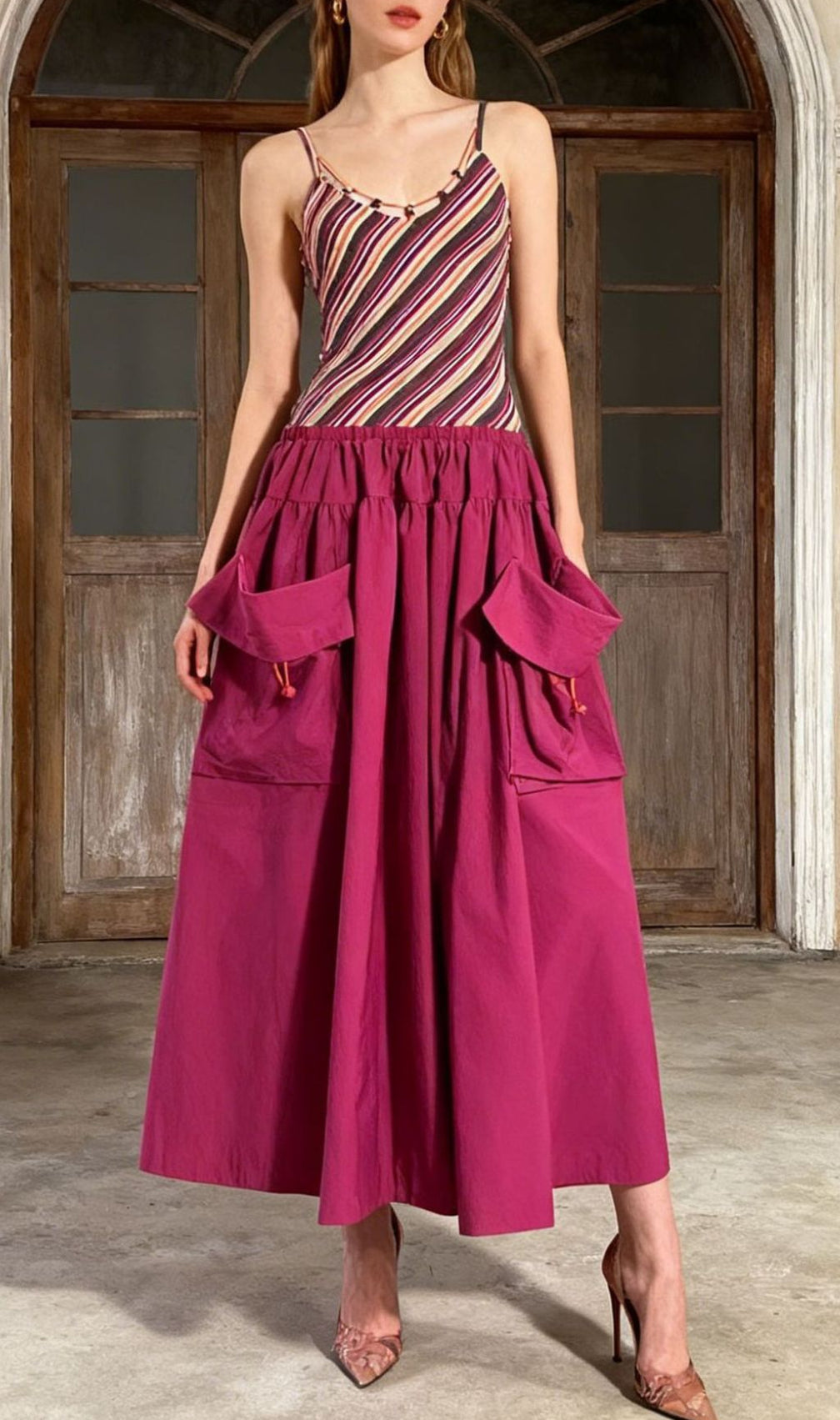 Jalal Vibrant Striped Maxi Dress with Statement Pockets - Effortless Chic for Women