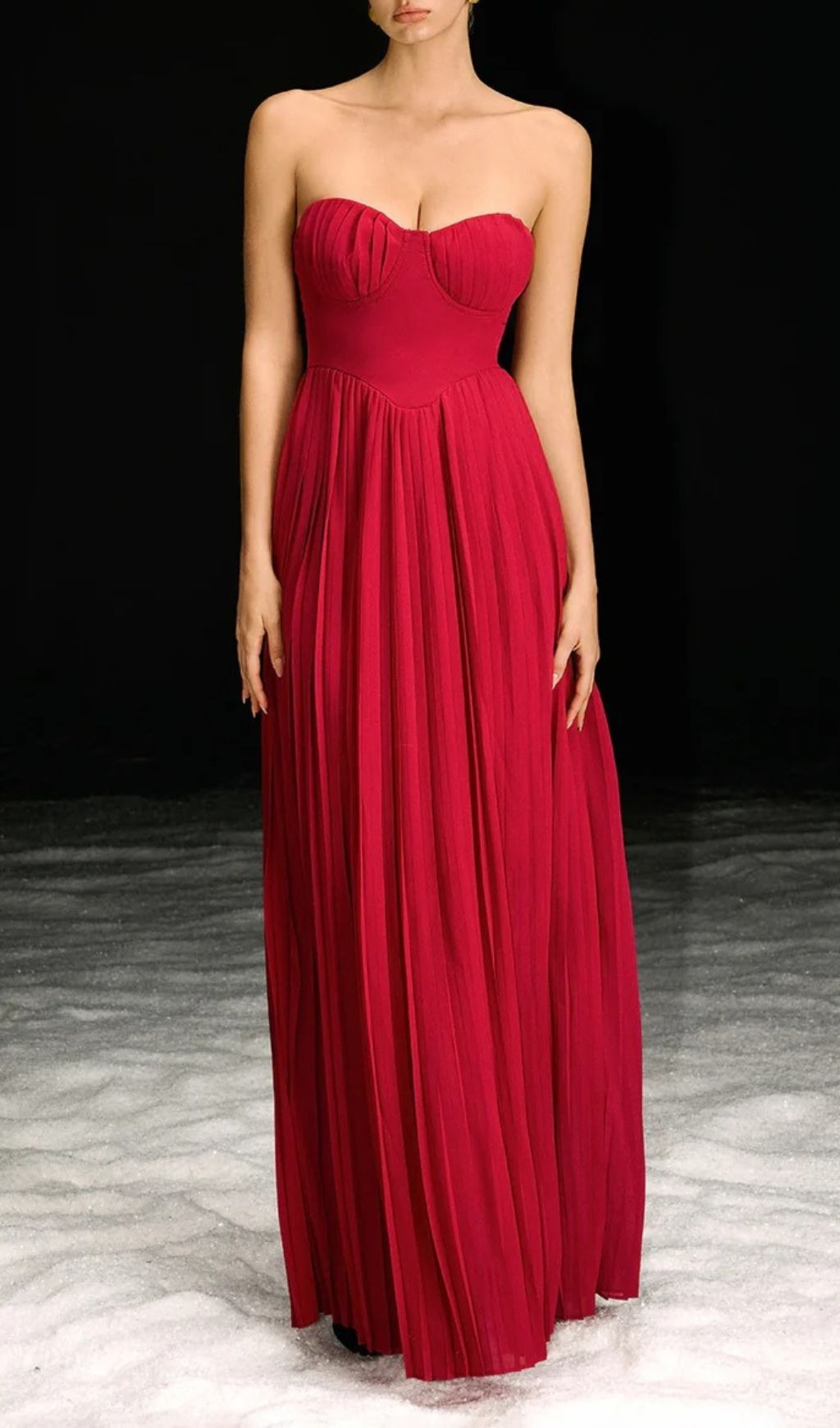 Necalli Strapless Pleated Maxi Dress | Elegant Red Evening Gown for Special Occasions