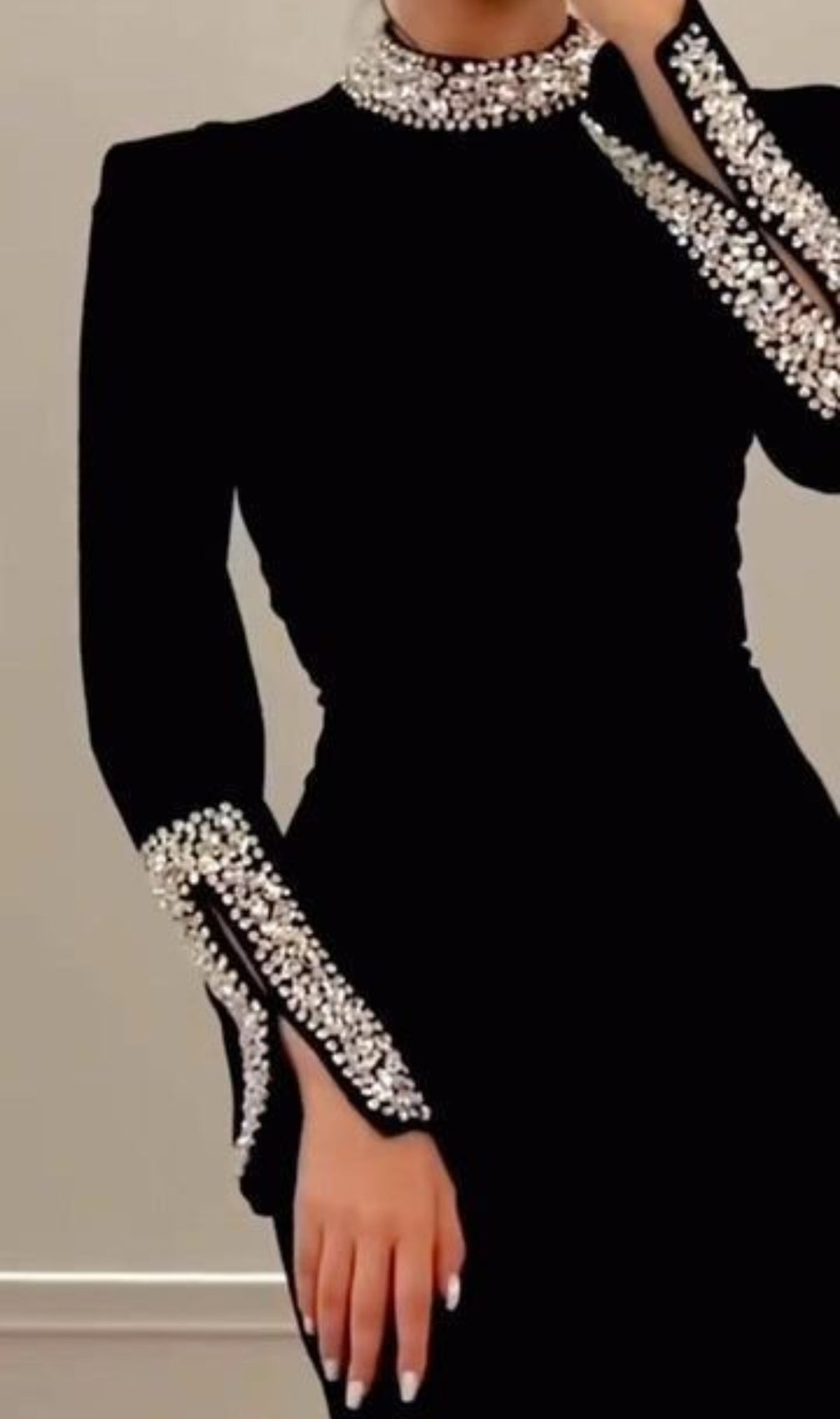 Bridie Black Long Sleeve Crystal Midi Dress