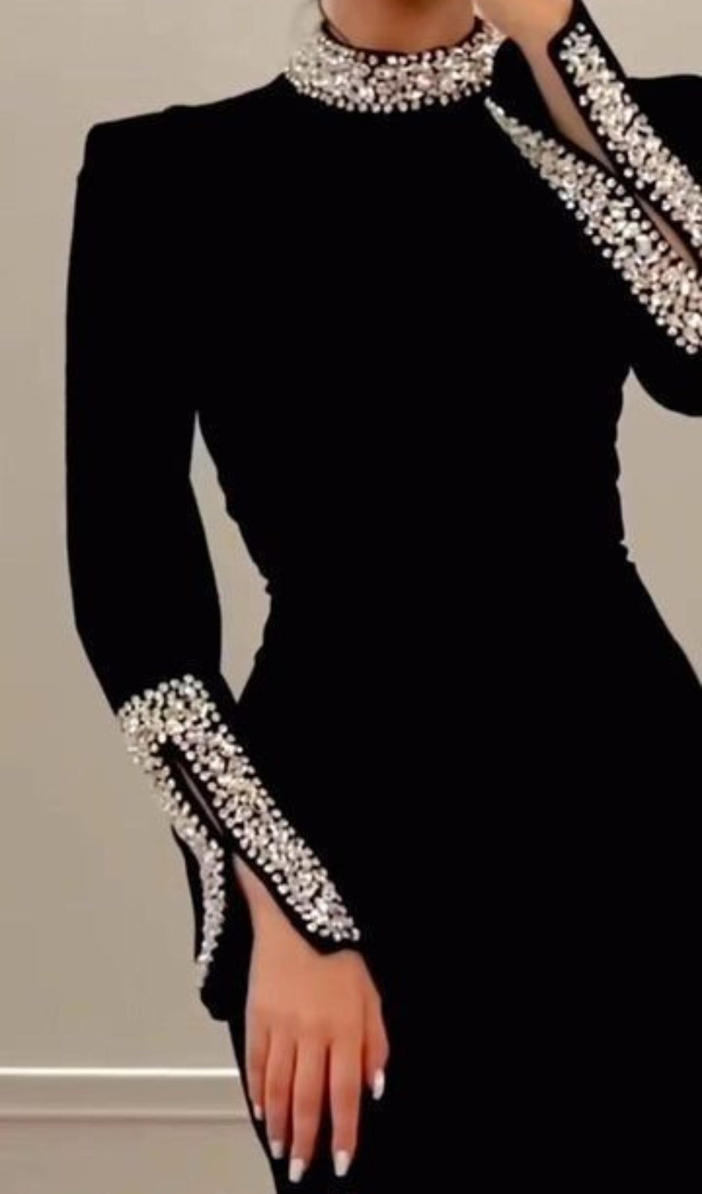 Bridie Black Long Sleeve Crystal Midi Dress