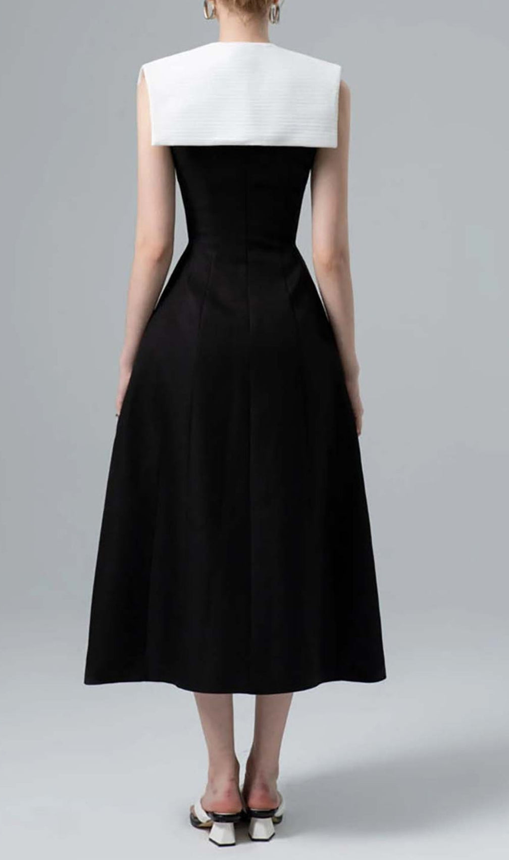 Stitching A Line Midi Dress In Black