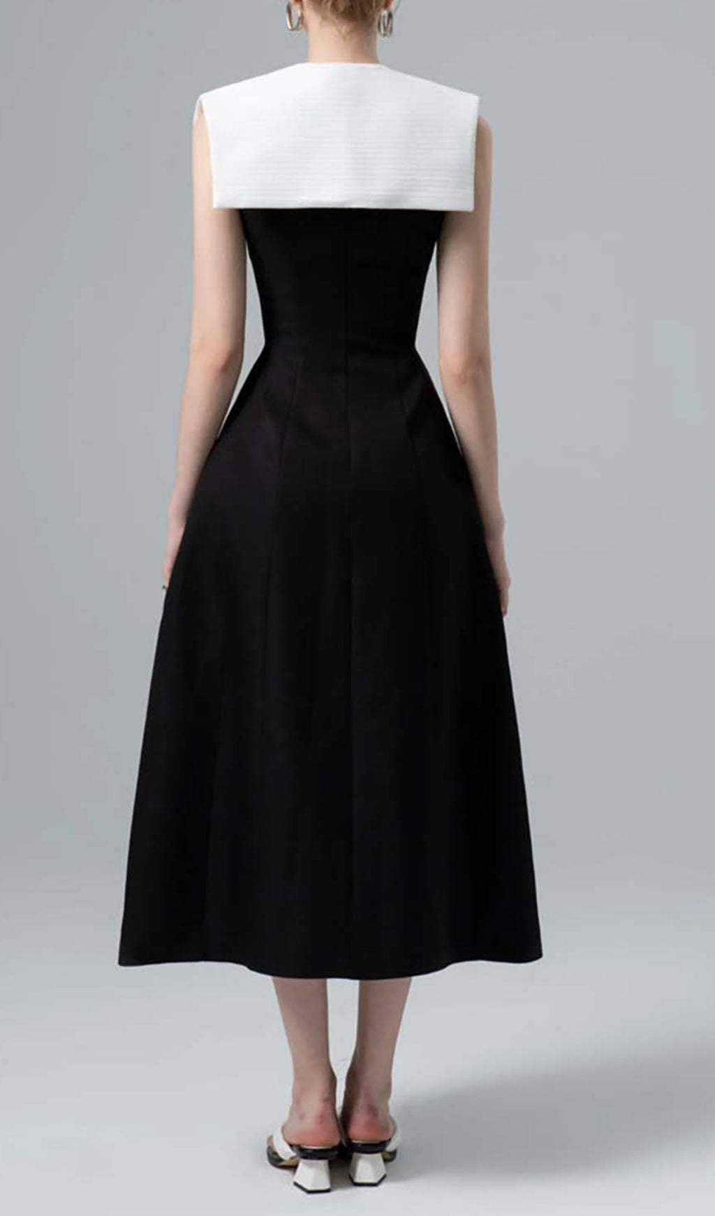 Stitching A Line Midi Dress In Black