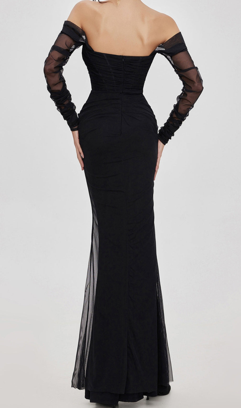 Beba Black Off Shoulder Mesh Maxi Dress