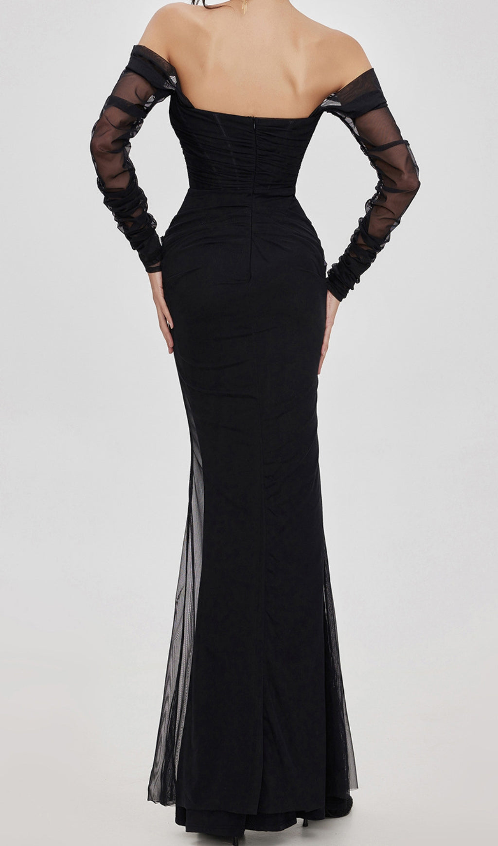 Beba Black Off Shoulder Mesh Maxi Dress