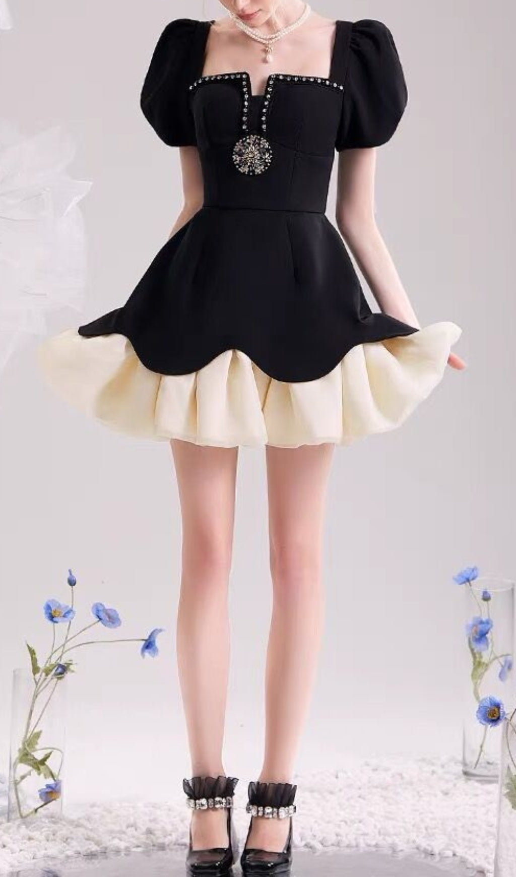 Cayla Black Puff Sleeve Mini Dress