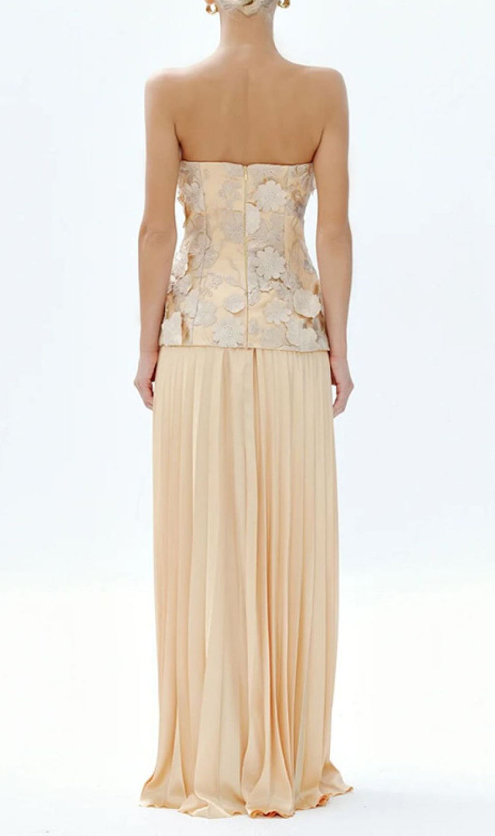 Julieta Elegant 3D Floral Peplum Top & Pleated Maxi Skirt Set