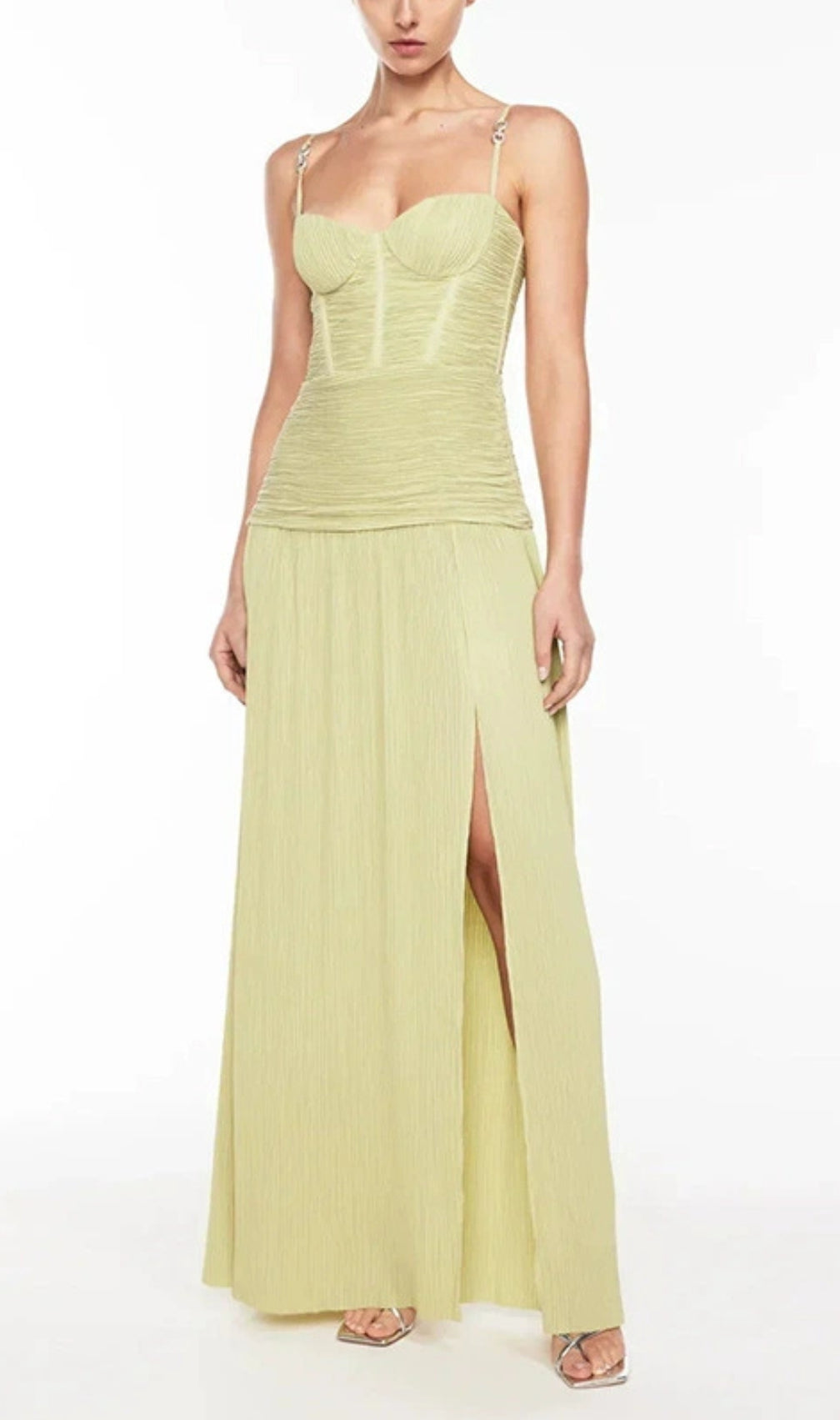 Darcy Strappy Ruched Slit Maxi Dress