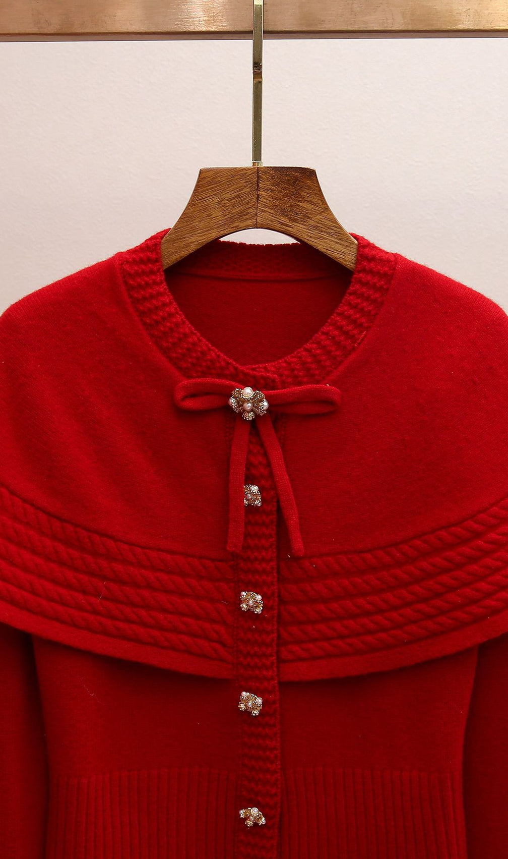Jadyn Red Bow Cape Sweater Cardigan - Chic & Cozy Statement Knit for Women