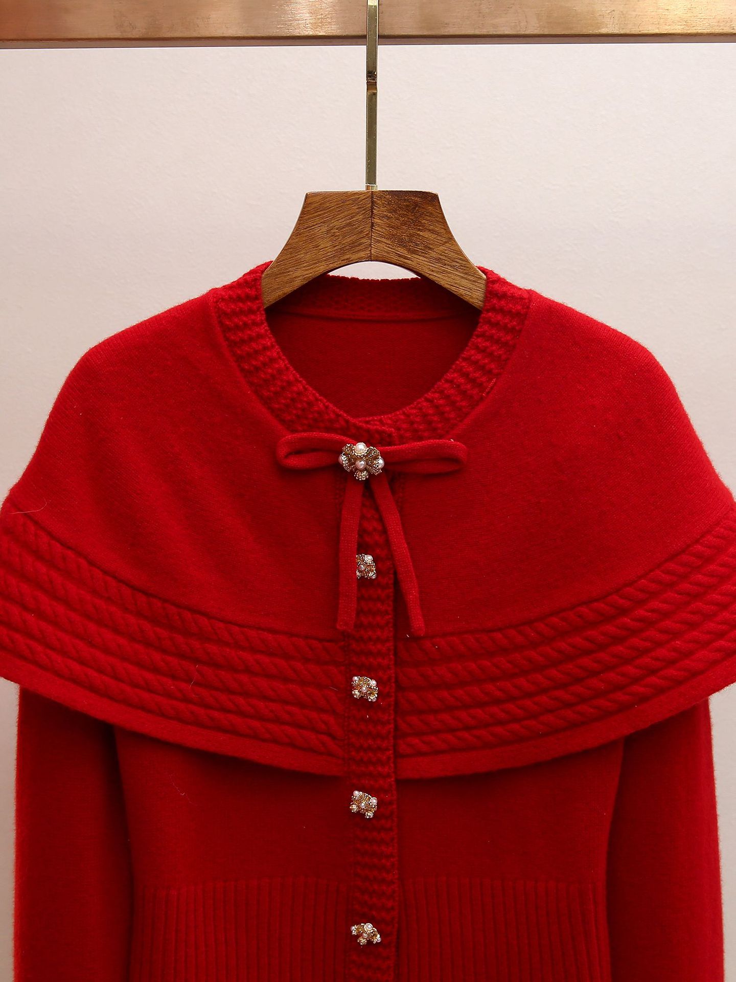 Jadyn Red Bow Cape Sweater Cardigan - Chic & Cozy Statement Knit for Women
