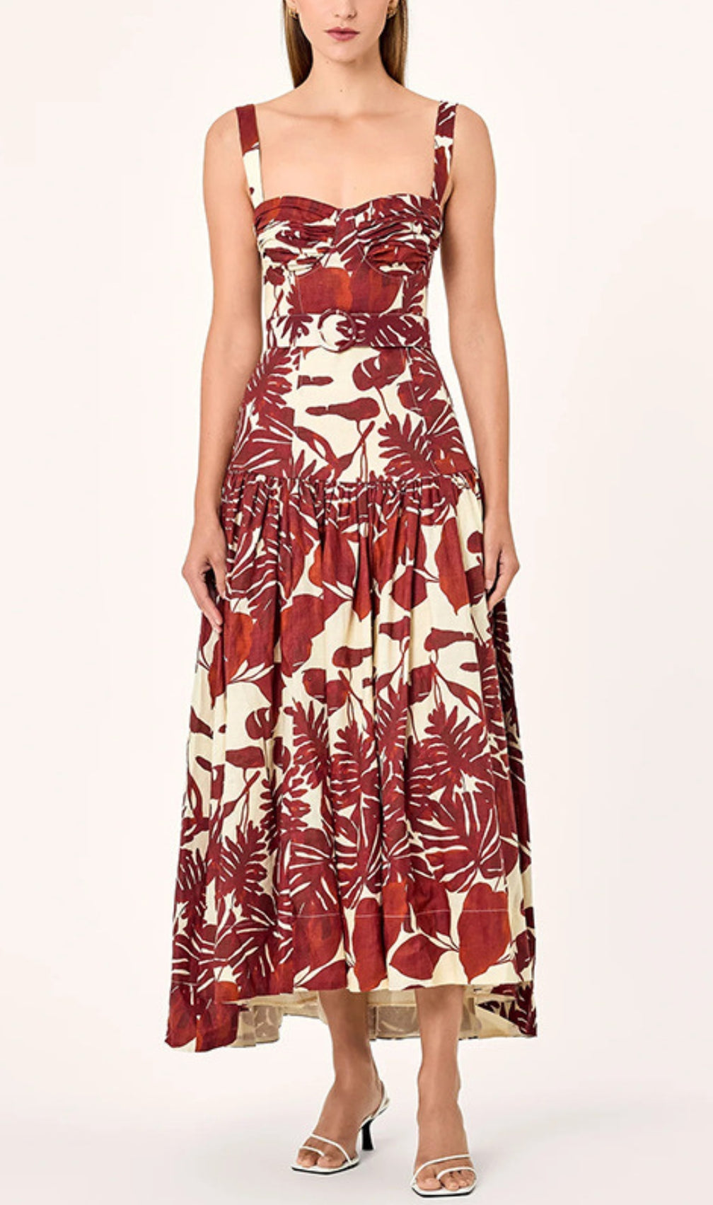 Drika Red Strappy Printed Midi Dress