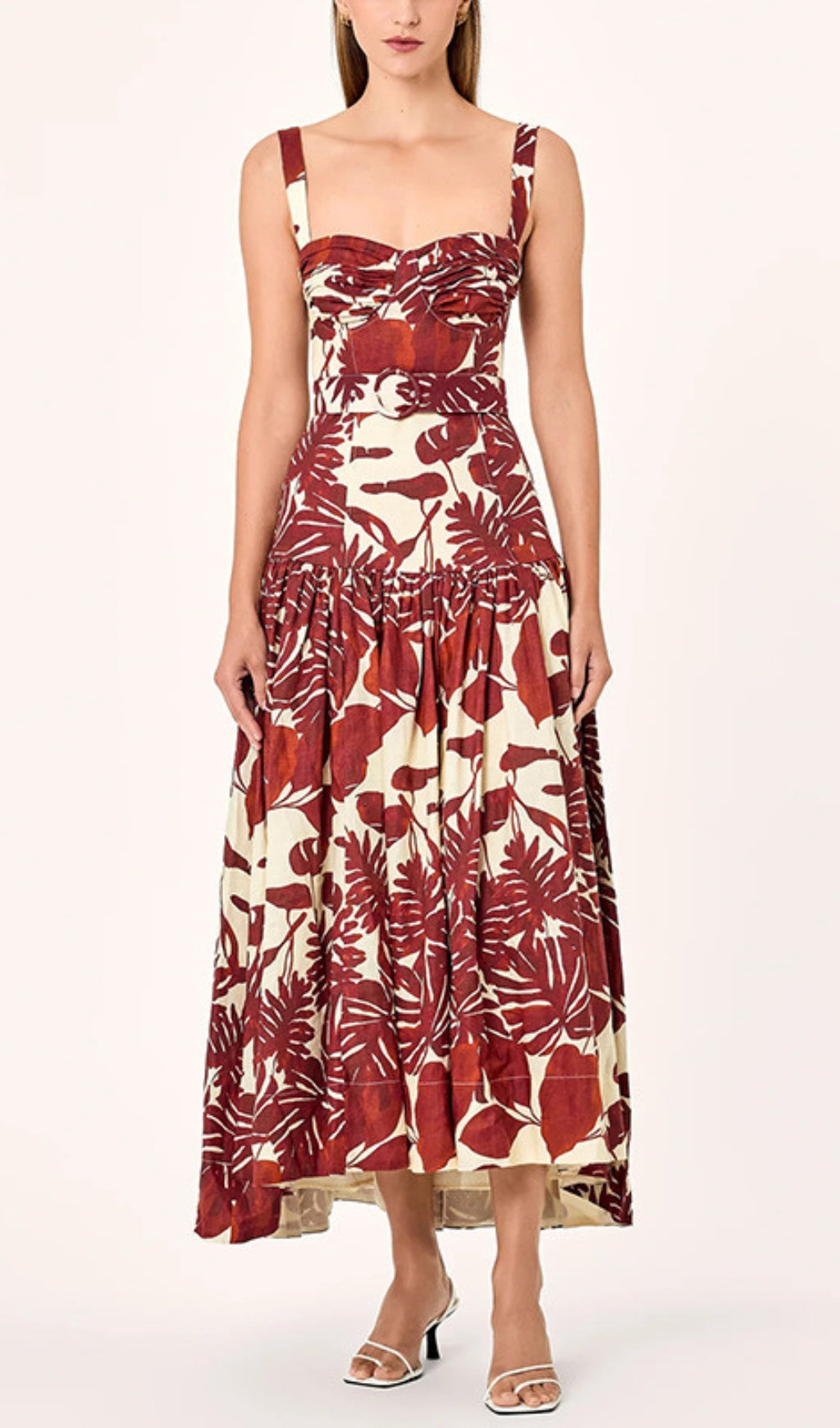 Drika Red Strappy Printed Midi Dress