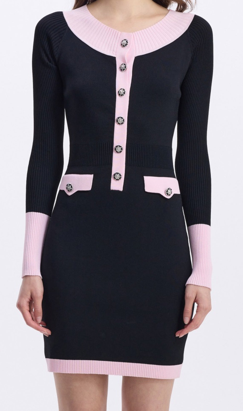 Elwyn Black Long Sleeve Knit Mini Dress