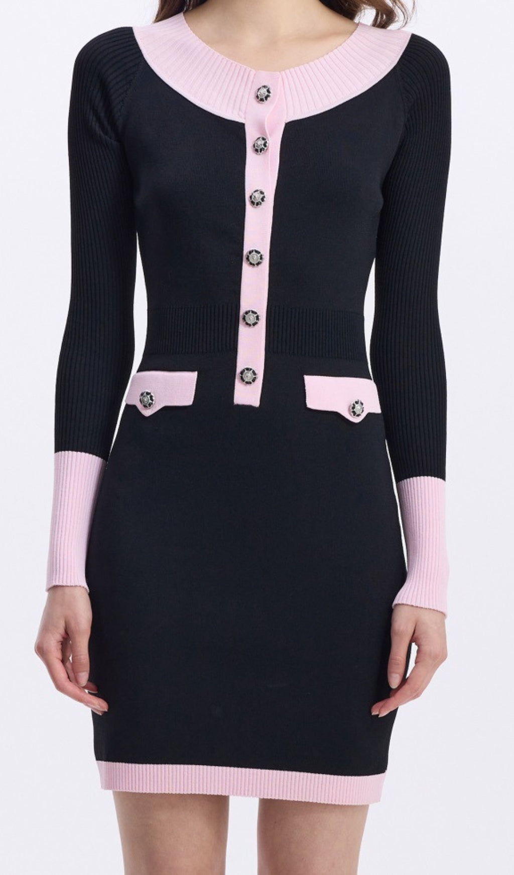 Elwyn Black Long Sleeve Knit Mini Dress