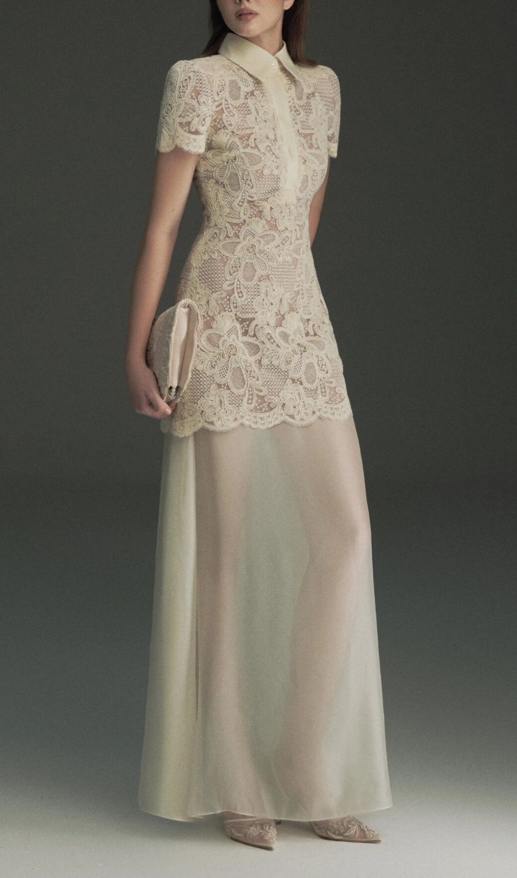 Deryxa Timeless Collared Lace Maxi Dress | Elegant Short Sleeve Gown