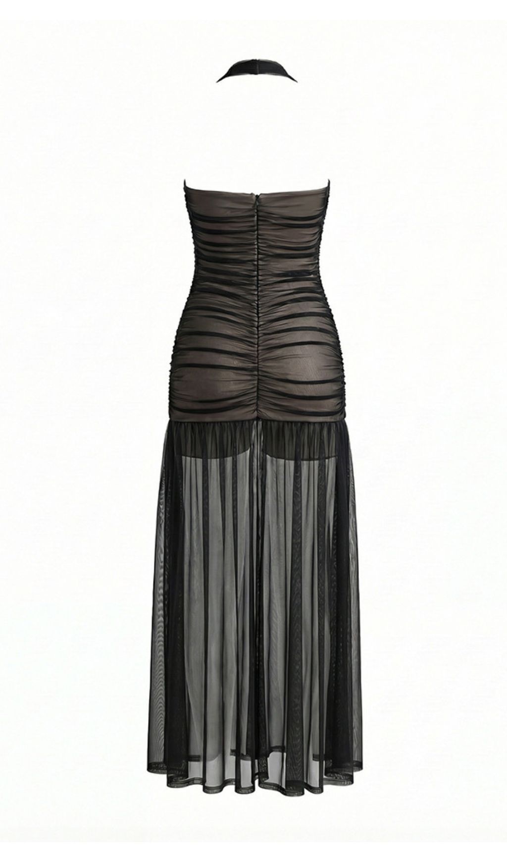 Jadzia Black Halter Ruched Mesh Maxi Dress – Elegant Evening Gown for Special Occasions