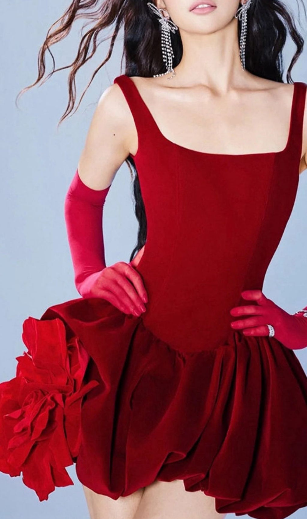 Kamma Red Strappy 3D Floral Mini Dress - Glamorous Party & Cocktail Wear