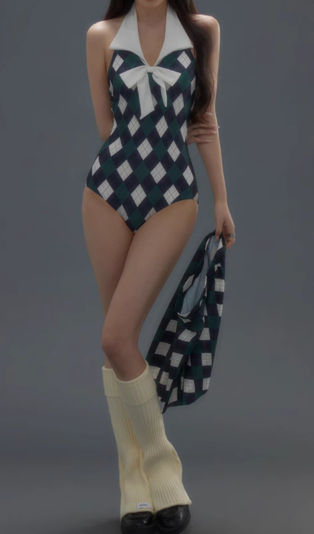Danger Argyle One-Piece Swimsuit & Skirt