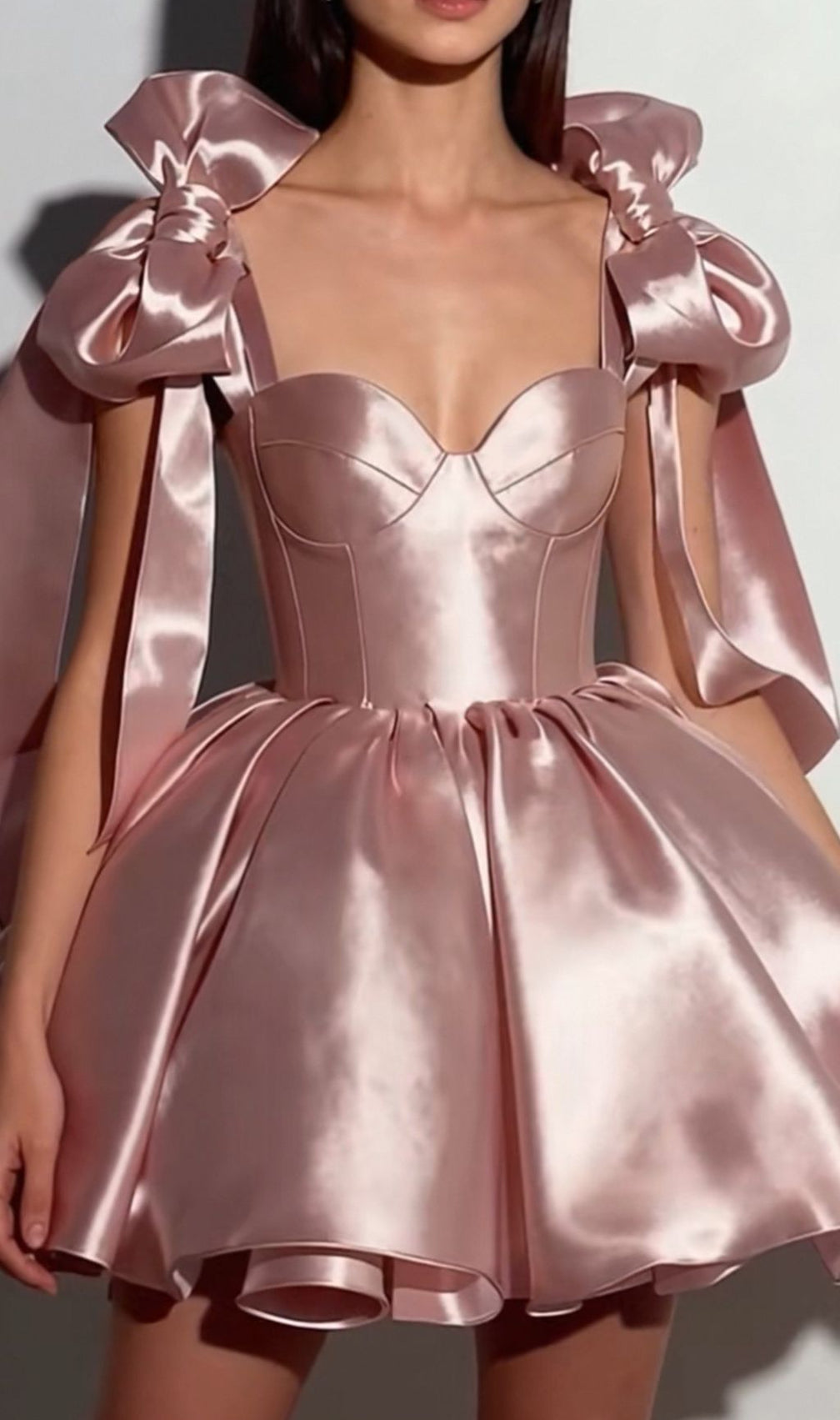 Jazzlyn Blush Pink Satin Bow Mini Dress | Glamorous Party & Cocktail
