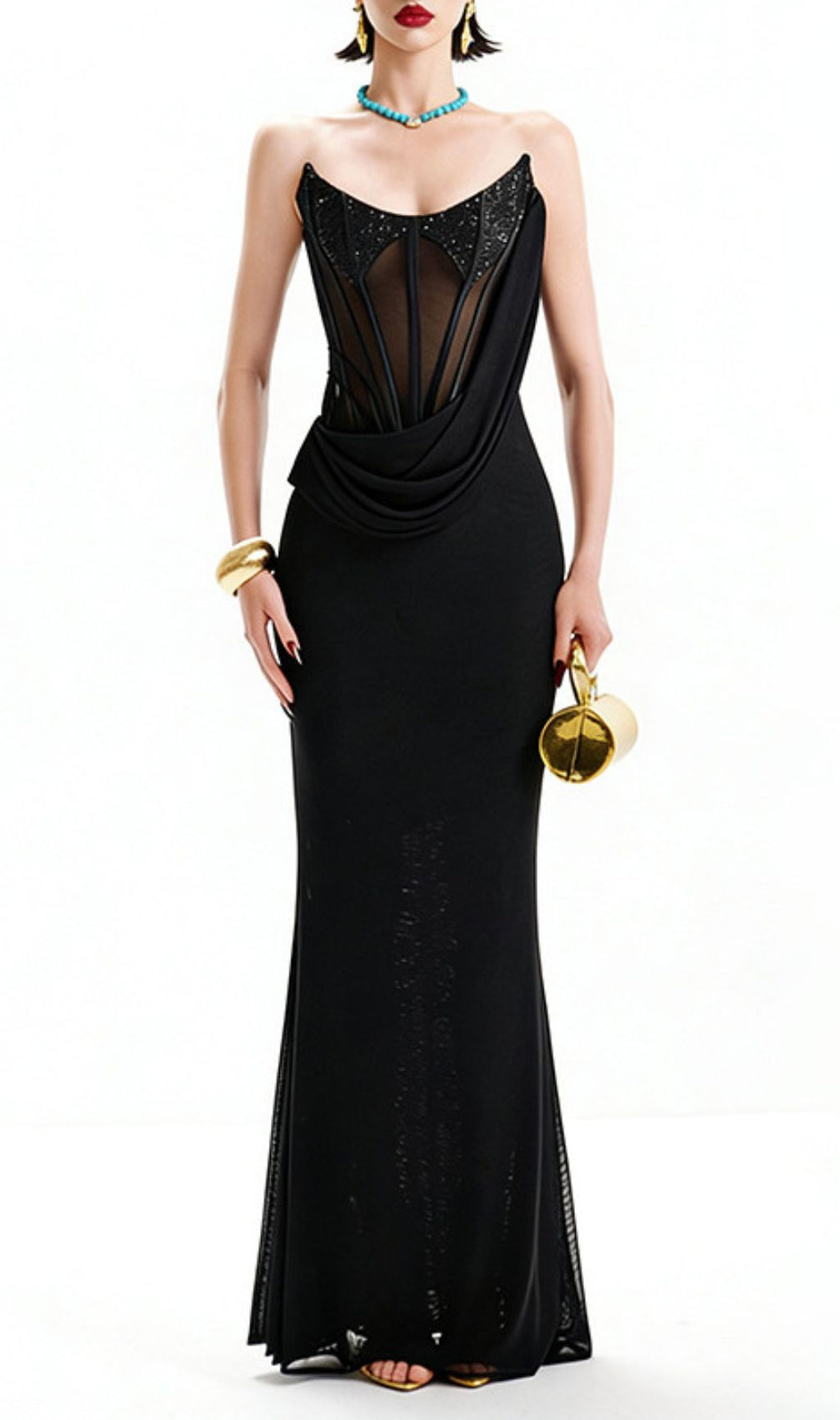 Janan Black Corset Maxi Dress