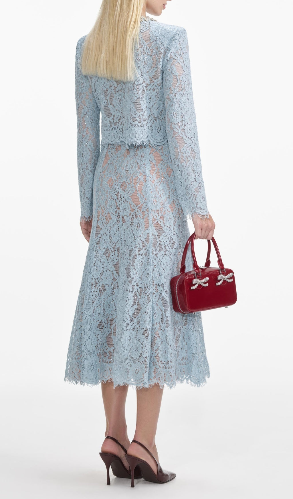 Blue Lace Embellished Top & Midi Skirt