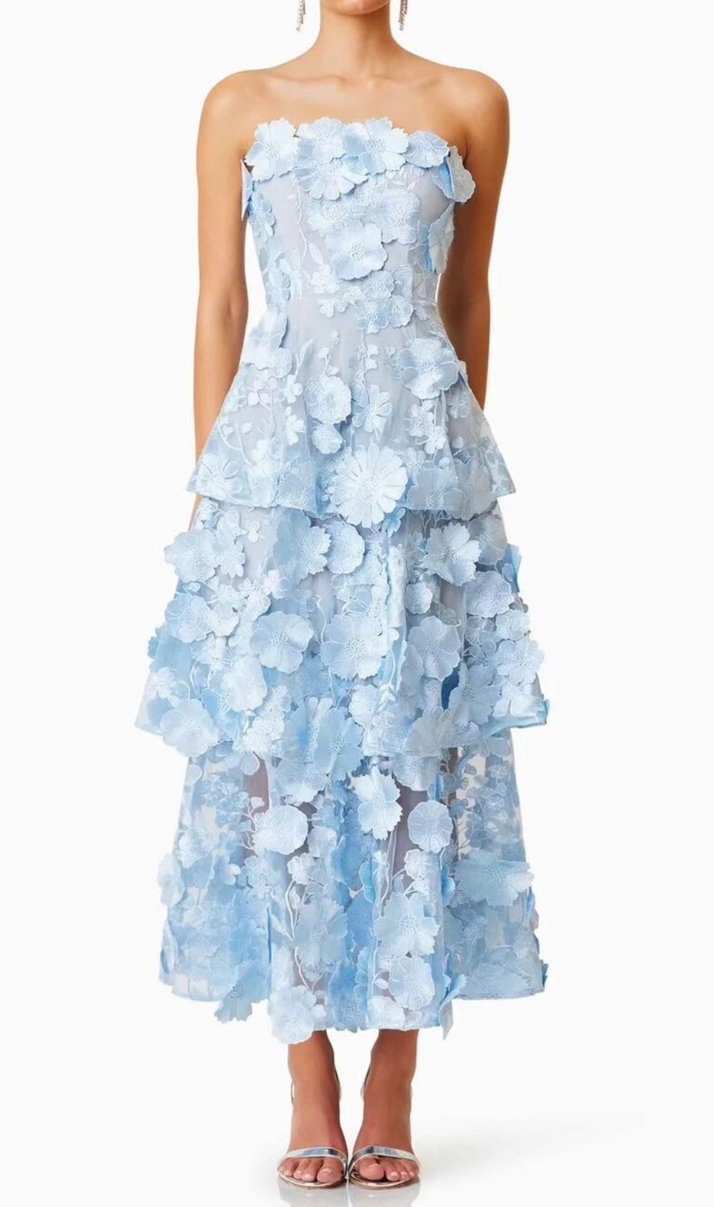 Chayan Strapless Flower Embroidery Midi Dress