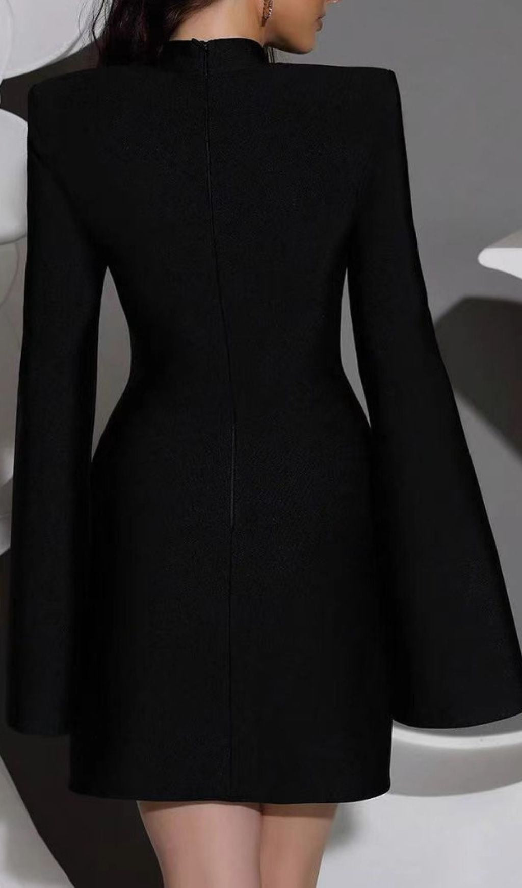 Irida Glamorous Black Diamante Flared Sleeve Mini Dress