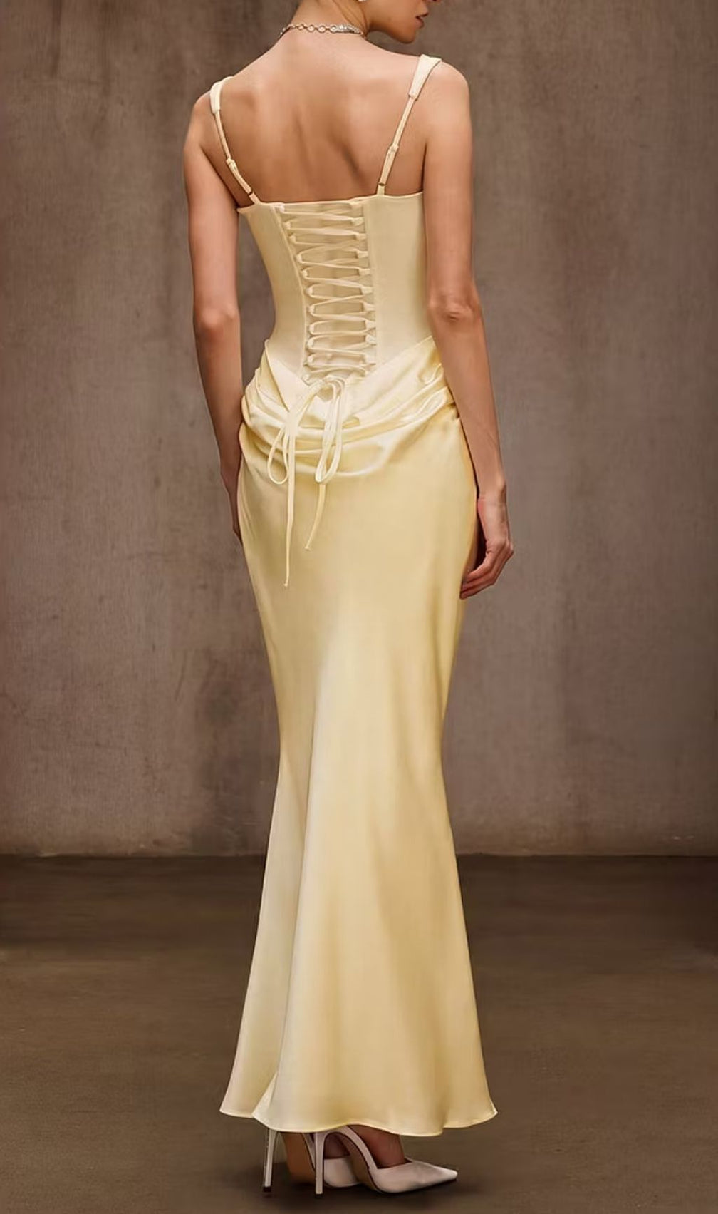 Duyen Luxe Yellow Satin Corset Maxi Dress - Glamorous Evening Gown