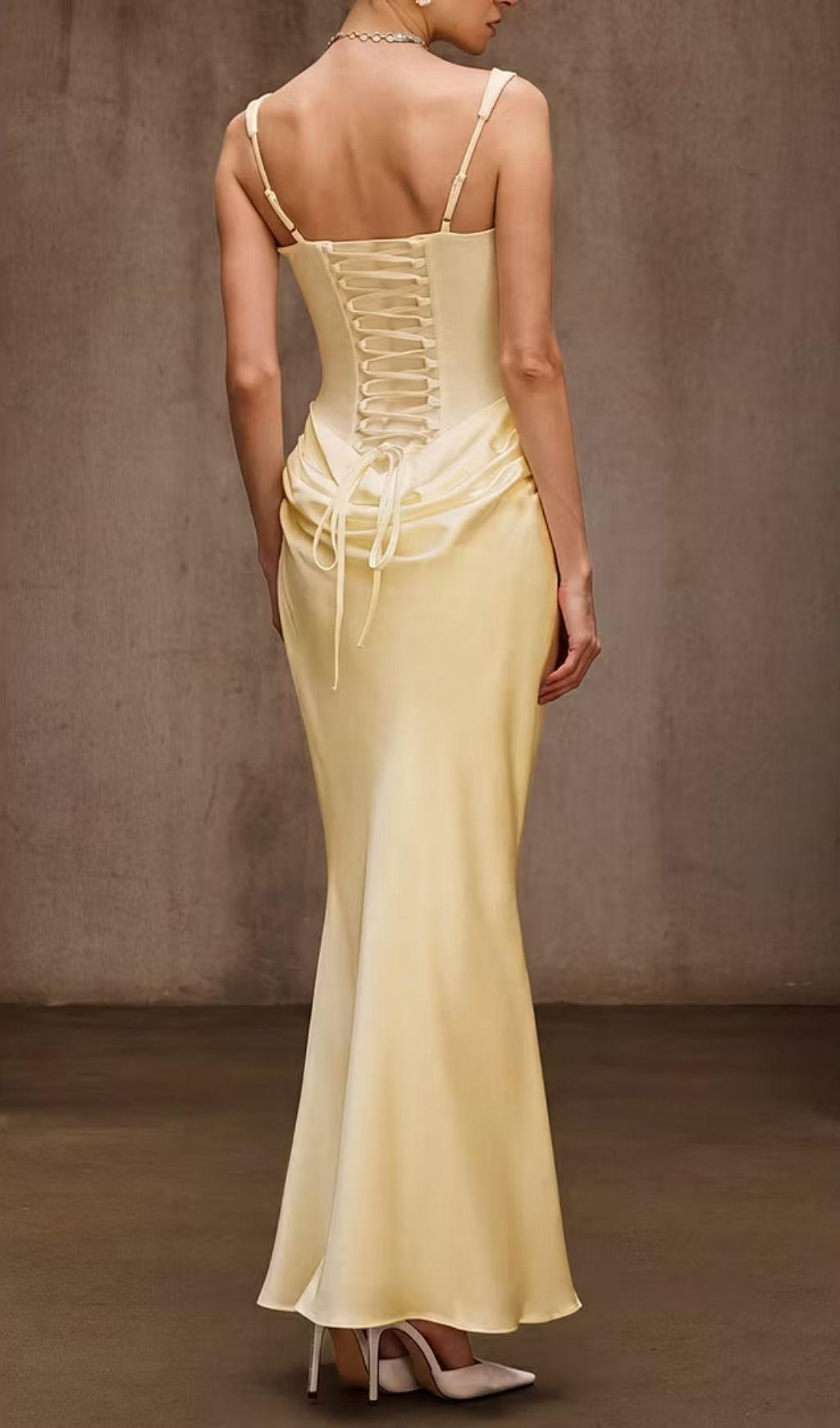 Duyen Luxe Yellow Satin Corset Maxi Dress - Glamorous Evening Gown