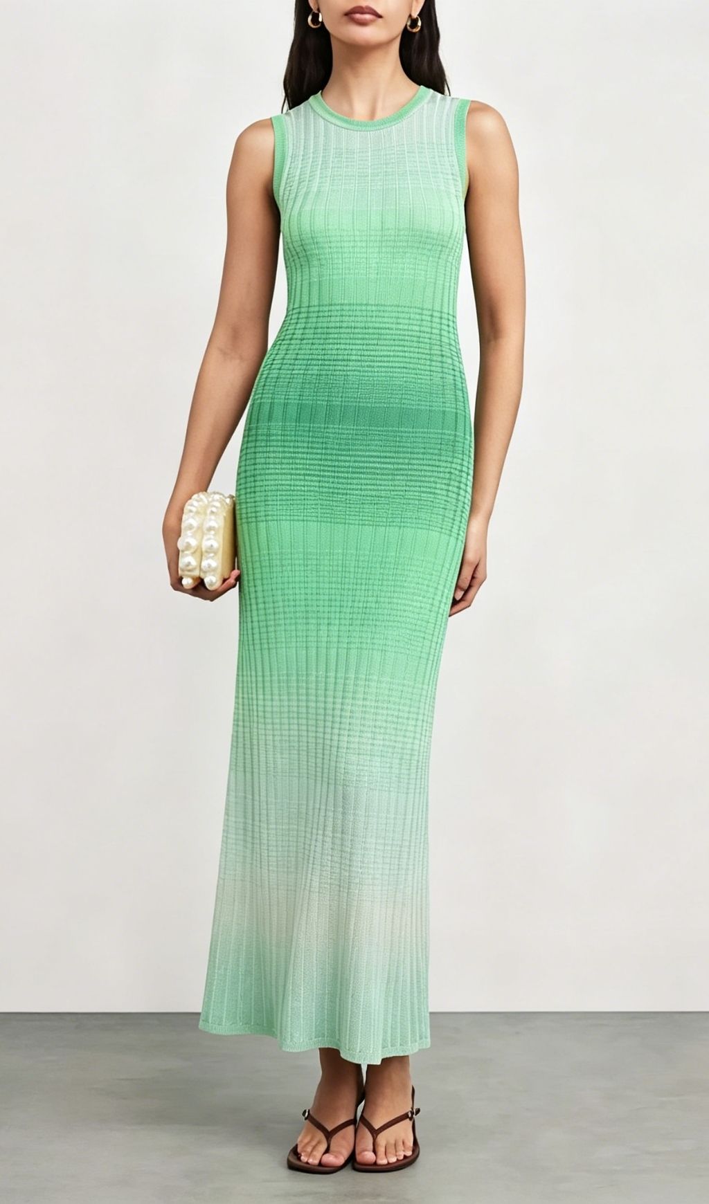 Vibrant Green Ombre Ribbed Knit Maxi Dress - Sleeveless Summer Style for Women