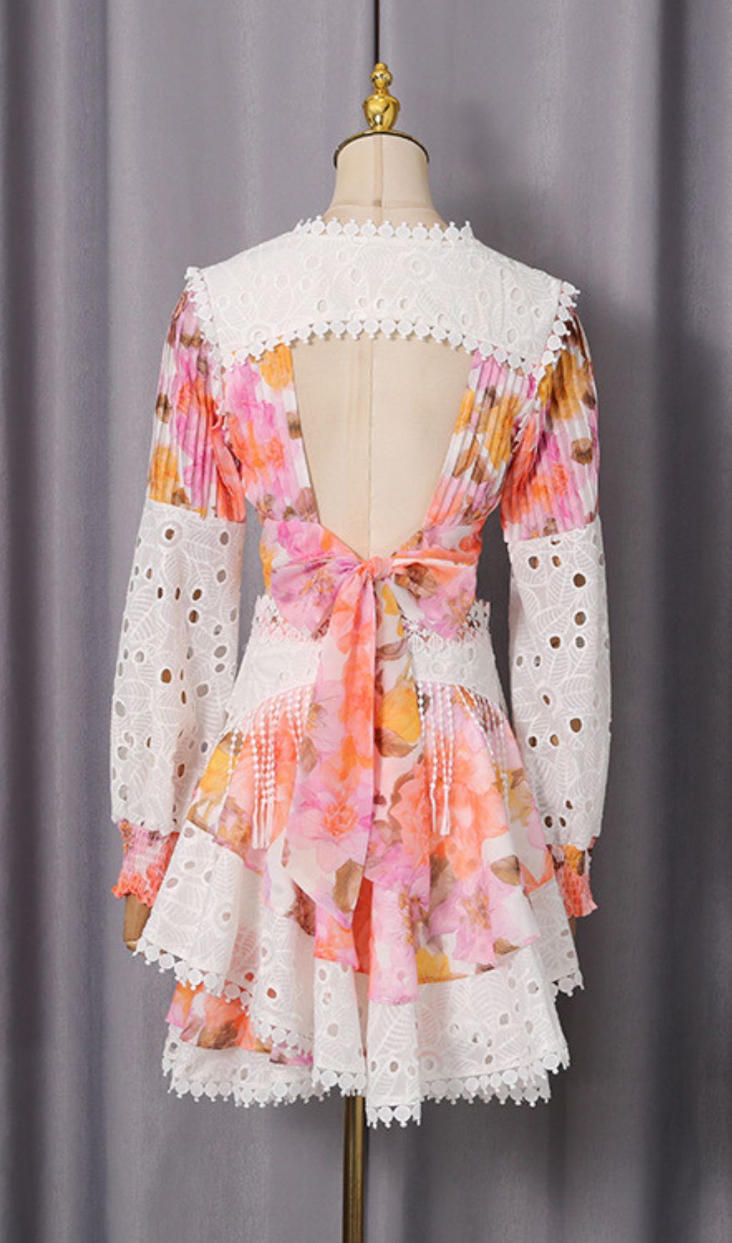 Ilknur Boho Chic Floral Crop Top & Eyelet Lace Mini Skirt Two-Piece Set