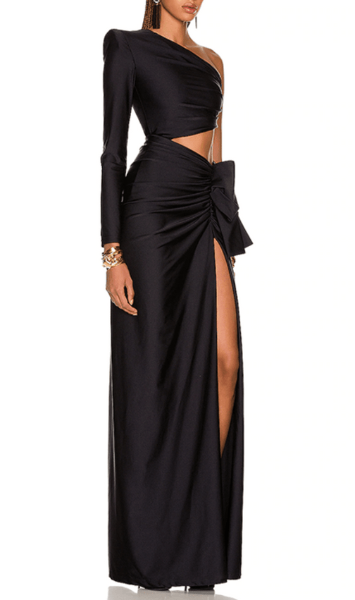 Copper Spandex Stitching Split Maxi Dress In Black