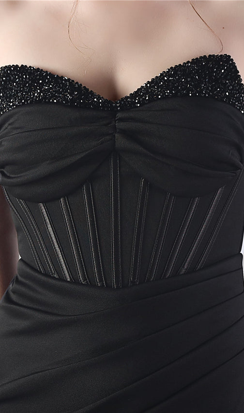 Chizue Black Strapless Corset Split Maxi Dress