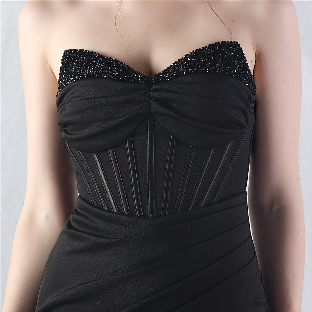Chizue Black Strapless Corset Split Maxi Dress