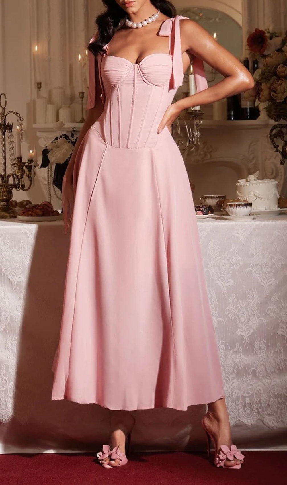 Filadelfo Romantic Blush Corset Maxi Dress