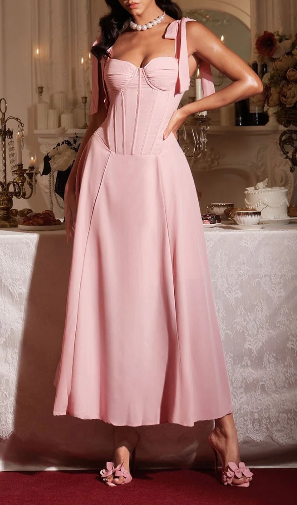 Filadelfo Romantic Blush Corset Maxi Dress