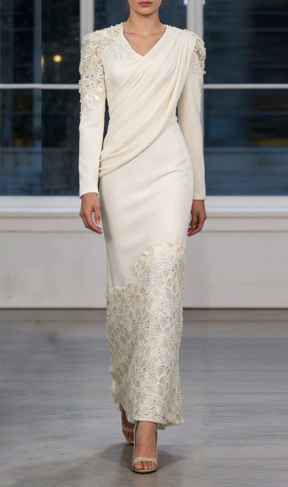 Noxavelle V Neck Draped Maxi Dress