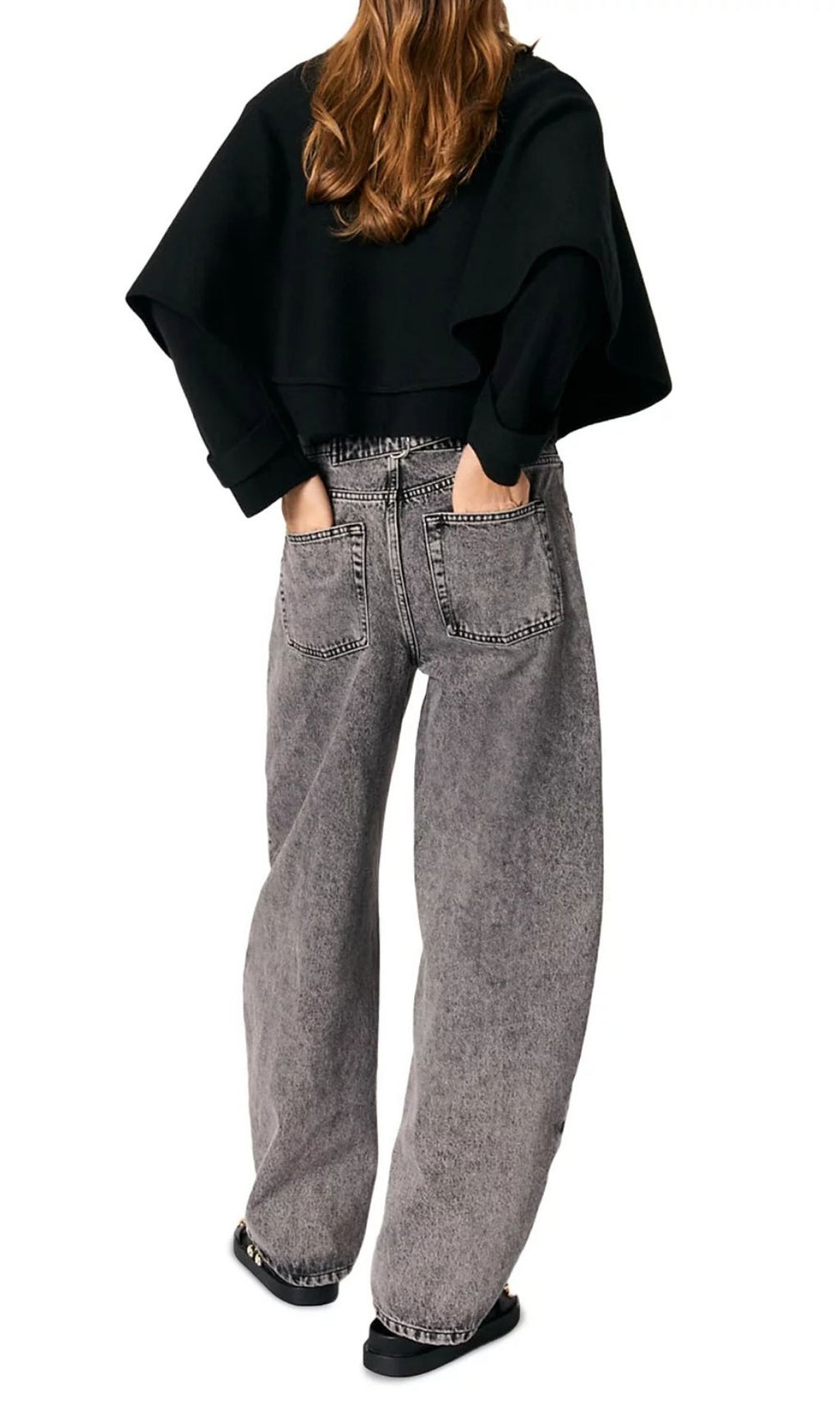 Chic Black Cape Effect Cardigan with Gold Clover Buttons